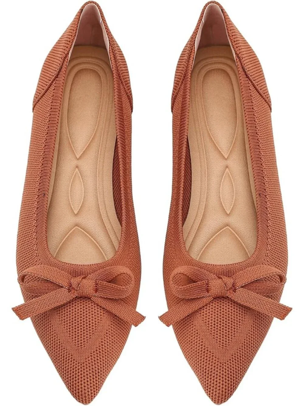Womens Brown Comfortable Pointed Toe Knit Foldable Slip On Ballet Flat Shoes